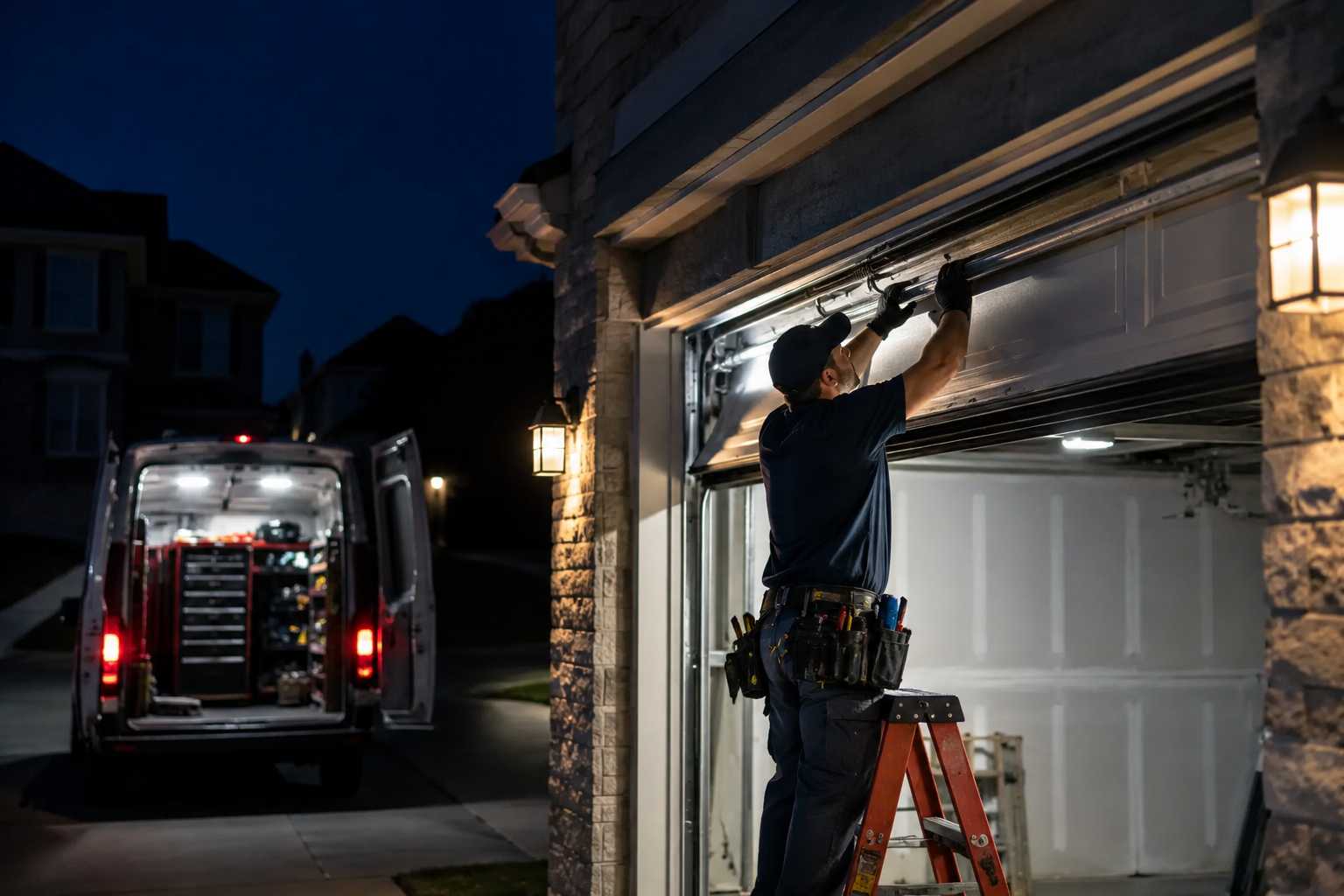 GOAT technician responding to an emergency garage door repair