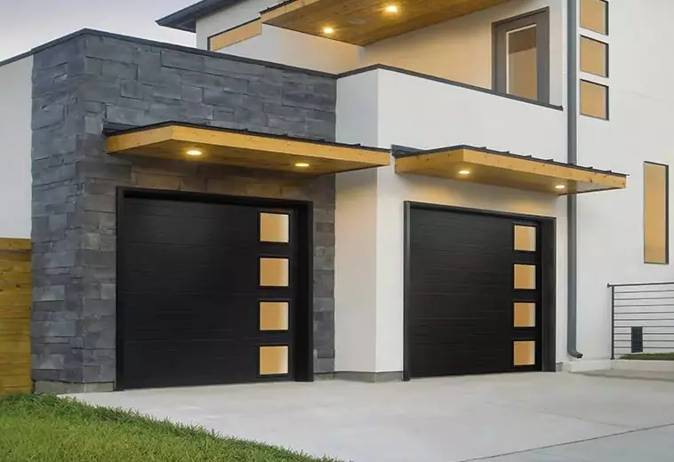 Modern garage door with horizontal panel design