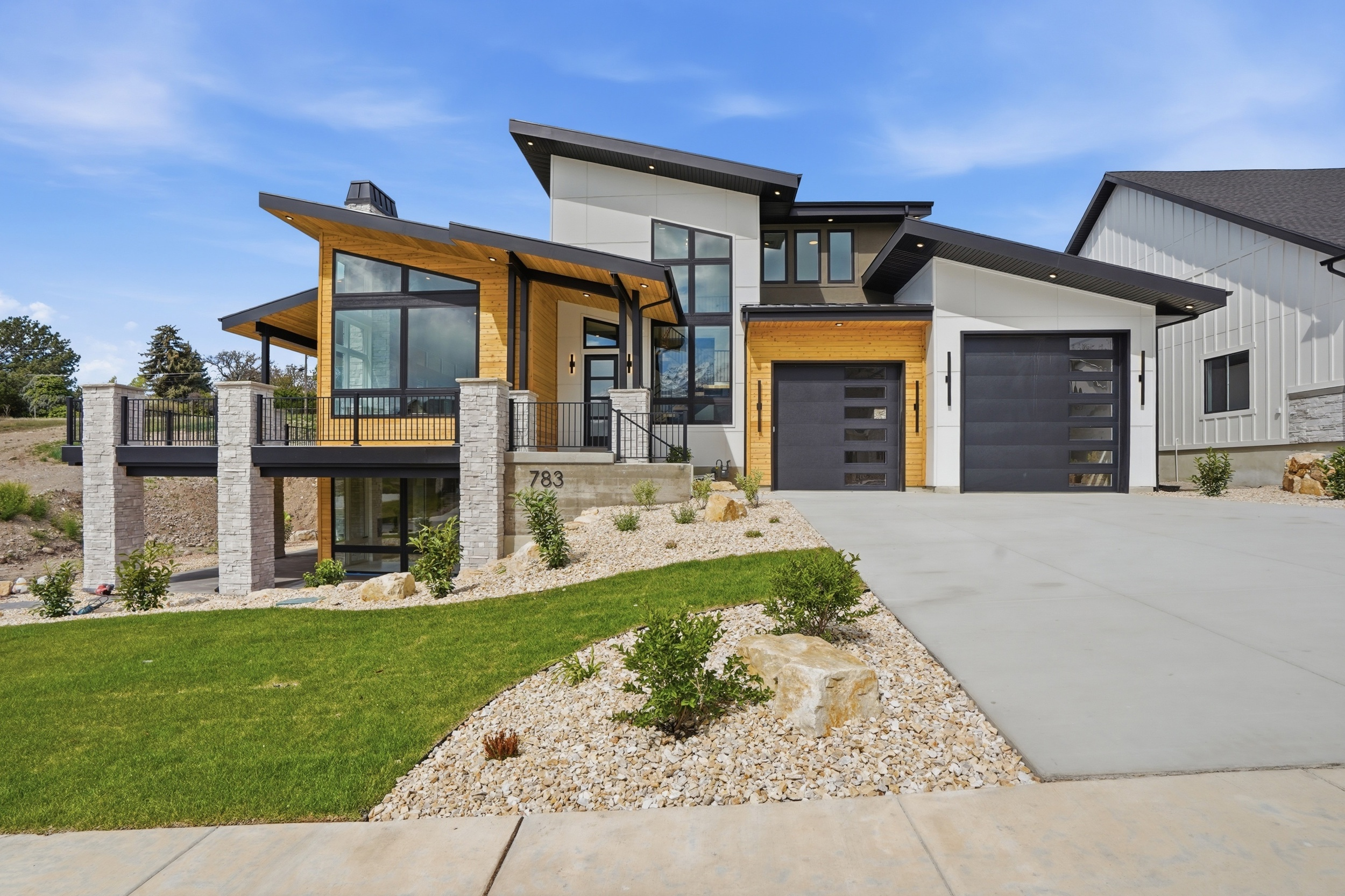Modern residential garage door on a contemporary home