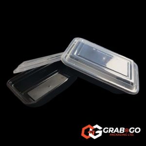 24oz Rectangular Black Base Containers with Clear Lids