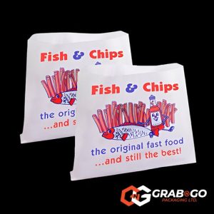 Printed Fish & Chips Bag 14″x 11″ – White Kraft Paper